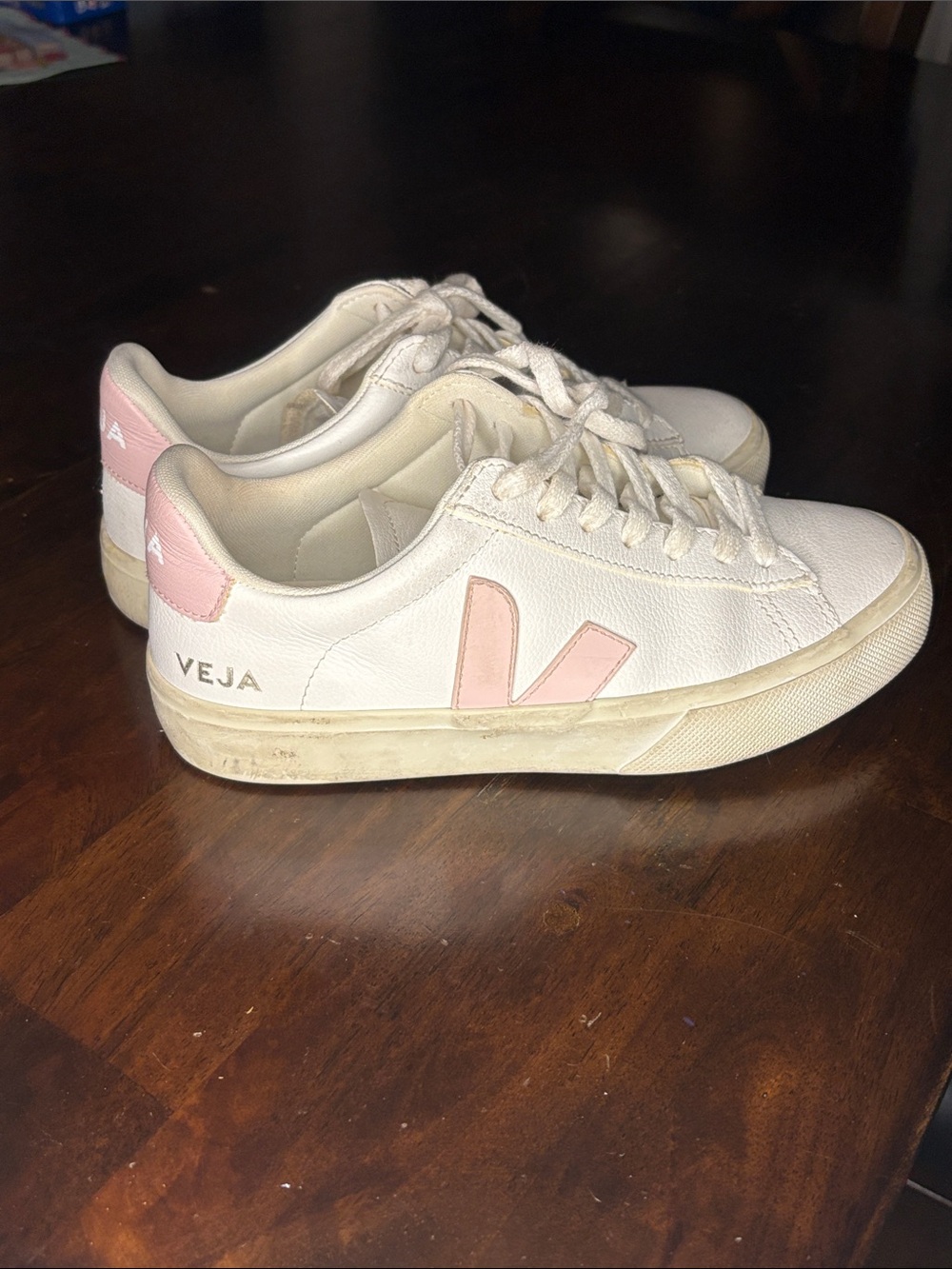 Veja White Sneakers with Pink Logo Accent